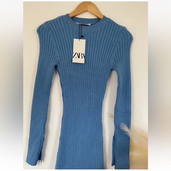 ZARA WOMAN STRETCH LONG SLEEVE BABY BLUE RIBBED KNIT MIDI MAXI DRESS $89.90 - Picture 14 of 15